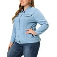 thumbnail image 4 of MODA NOVA Juniors Plus Size Long Sleeve Button Down Jean Denim Jacket with Pockets 2X Ice Blue, 4 of 6