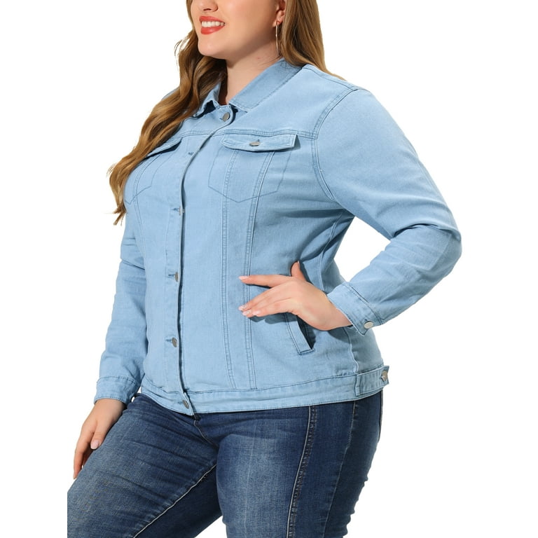 Agnes Orinda Women's Plus Size Denim Button Front Crop Short