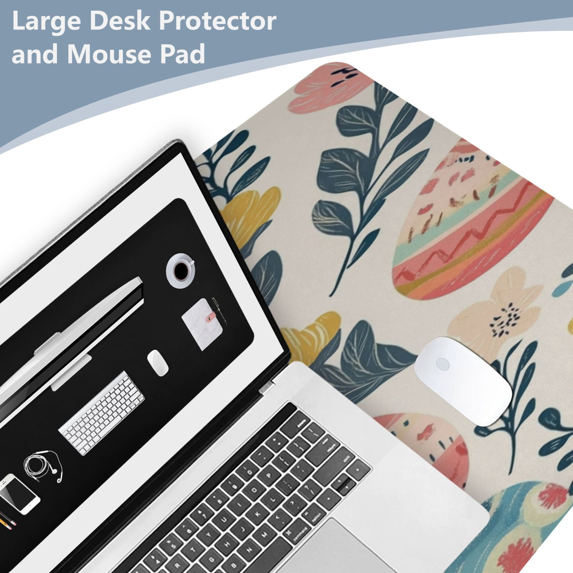 Wobogo Happy Easter Eggs Gaming Mouse Pad Non-slip Leather Desk Mat Water Resist Keyboard Pad for Gamer Office 23.6×47.2in