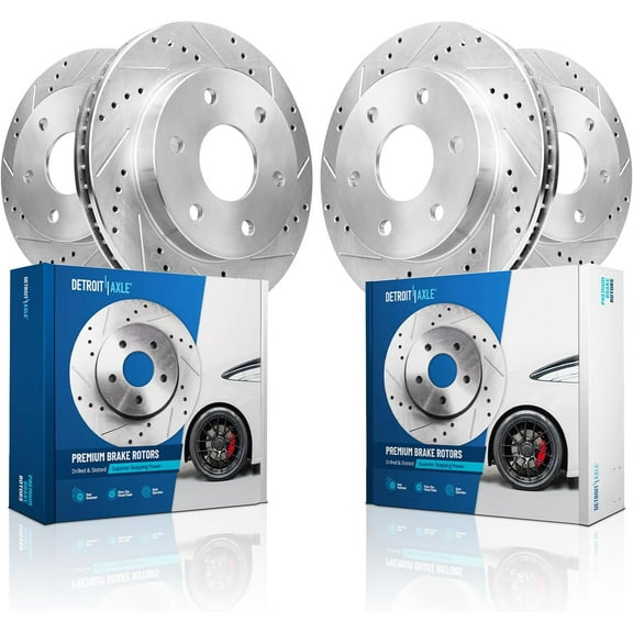 Detroit Axle - 4pc Brake Rotors for Ford 2019-2023 Ranger Drilled and Slotted Disc Brake Rotors 2020 2021 2022 Replacement : 12.24" inch Front and 12.13" inch Rear Rotors