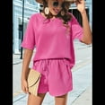 thumbnail image 4 of Conjuntos de Pijama para Mujer, Conjunto de Dos Piezas de Punto Gofre, Chándal con Bolsillos, Color Rosa y Rojo, Talla M, 4 of 9