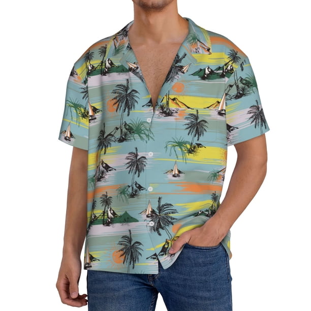 Fotbe Hawaiian Style Camisa Estampada de Manga Corta para Hombre, Casual de Verano, Estilo Playero, Sin Arrugas-XX-Large
