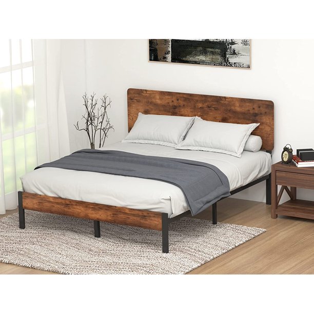 Allewie Queen Size Platform Bed Frame with Wood headboard and Metal