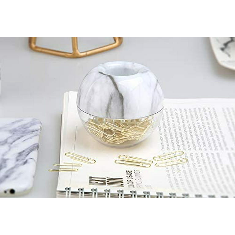 Magnetic Paper Clip Holder，Marble White Holder with Gold Paper Clips 100pcs  28mm(1.1) Cute Office Supplies for Desk Organizer 