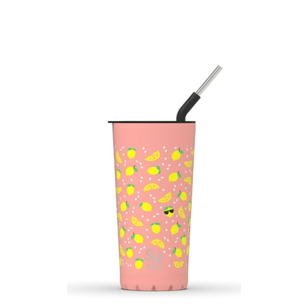 S'ip by S'well Vacuum Insulated Stainless Steel Takeaway Tumbler, Chill Lemon, 24 oz