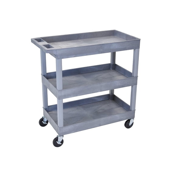 Luxor 18" x 32" Three Shelf Tub Utility Cart - Gray