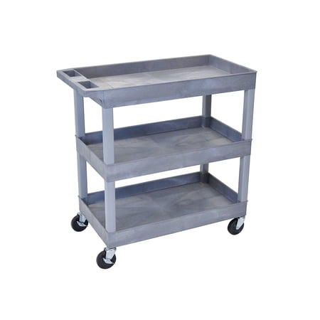 Luxor 18 x 32 Three Shelf Tub Utility Cart - Gray
