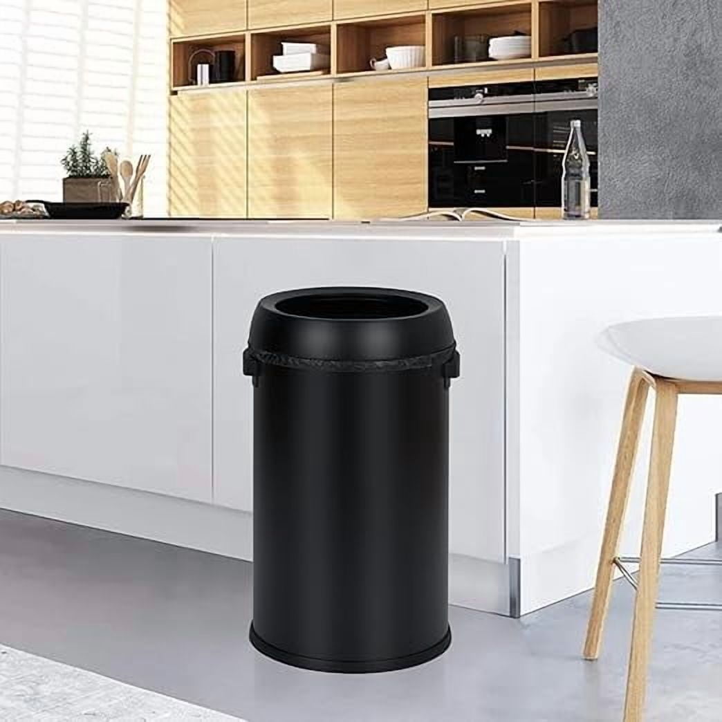 Basics Round Stainless Steel Trash Can with Open Swing lid, Large Kitchen Round Can - 65 Litre/ 17.2 Gallon, Silver, Black,White