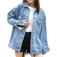 thumbnail image 2 of Women'S Oversized Mid Long Denim Jacket Jean Biker Coat Light Blue M, 2 of 6