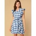thumbnail image 2 of Vestido Cuadroscuadros Vintage Cinturón Línea A Azul T M, 2 of 6