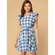 thumbnail image 2 of Vestido Cuadroscuadros Vintage Cinturón Línea A Azul T XL, 2 of 6