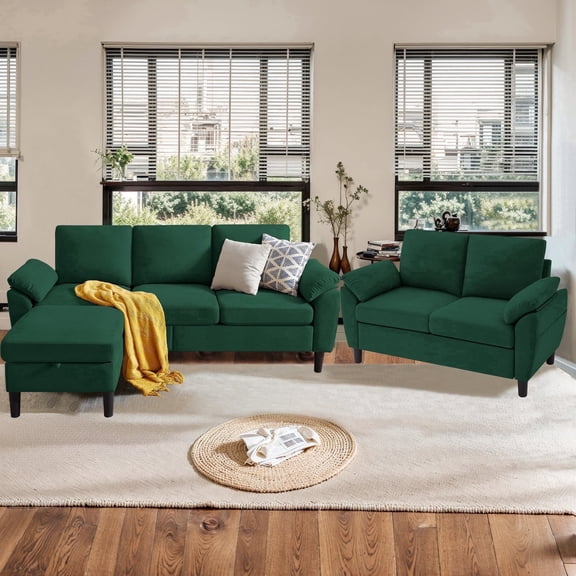 Pingliang Home Modern Sectional Sofa Couch with Storage Ottoman and Loveseat,Double Seater Couch and 3 Seater L Shaped Couch with Side Pockets for Home Living Room Apartment Office Studio
