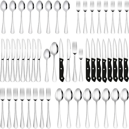 

Elegant Polished Silverware 48-piece Flatware Set Food Grade Stainless Steel Cutlery Set for 8 Include Steak Knife Fork