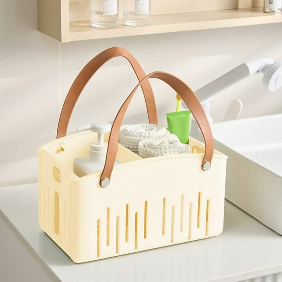 Cesta de almacenamiento plegable con asas para organizar el baño, cesto de ropa hueco portátil y fácil de transportar para espacios pequeños y armarios. Aestivo | Blanco | AESTIVO