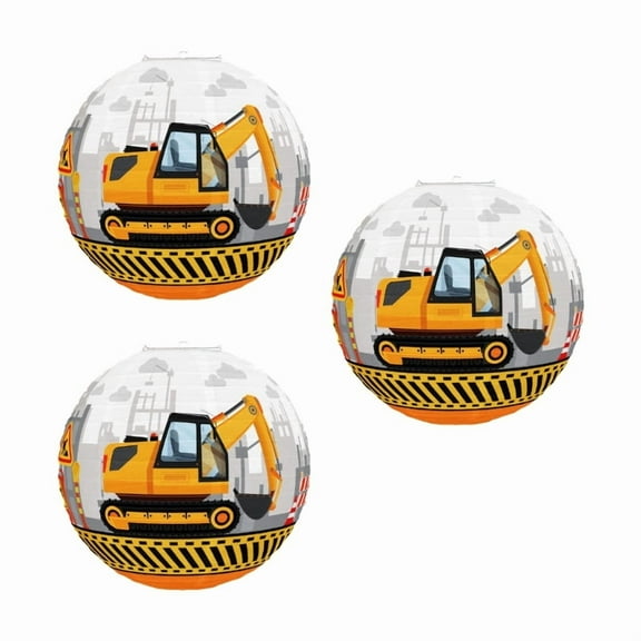 3Pieces Construction Themed Paper Lamp Hanging Decoration for Themed Birthday Party Centerpieces and Event Decoration