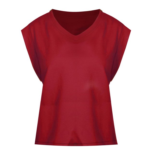 WTXUE Débardeurs Sans Manches, Col Rond Manches Courtes pour Femmes Été Haut Basique Tee-Shirts Débardeur Ample 2024 Rayé / Décontracté pour Femmes Red L