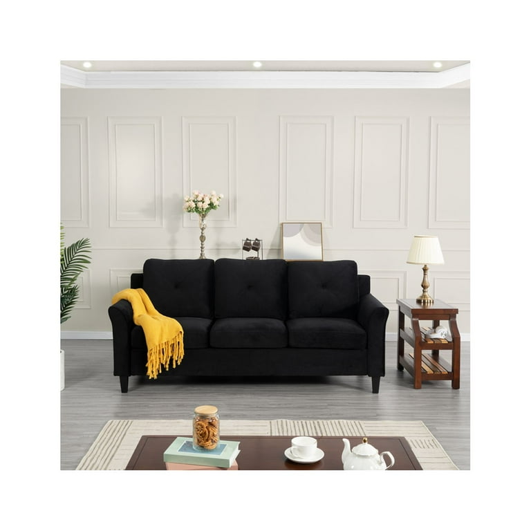 Naomi Home Button Tufted Microfiber Sofa Color Black Walmart