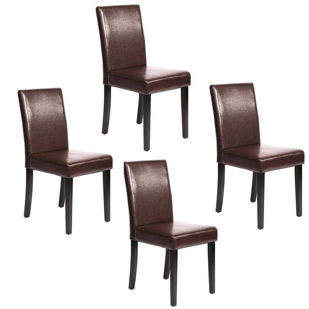 Set Of 4 Brown Leather Contemporary, Dining Chairs With Arms Set Of 4