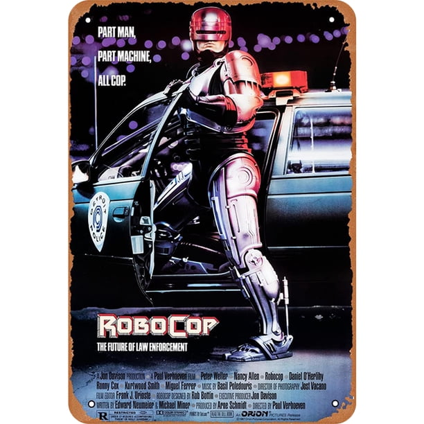Placa Metal Vintage Robocop Pintura Hierro Rectangular Arte Pared Del 30x40cm