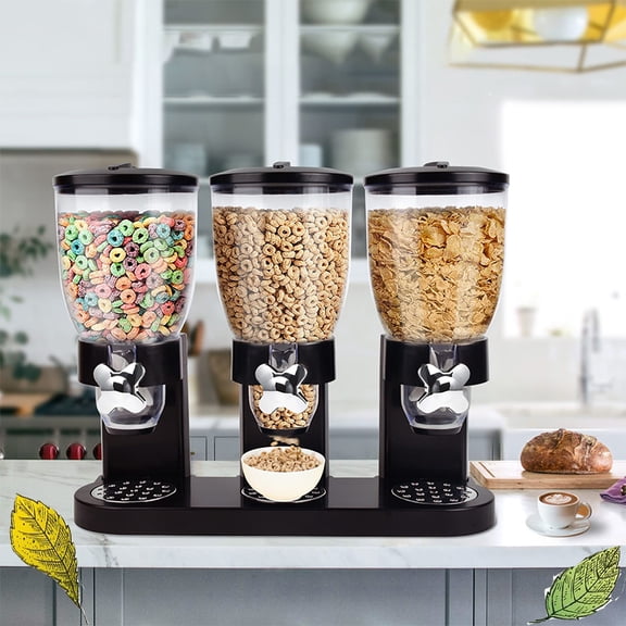 MOONXIAN Triple Cereal Dispenser, 3 Independent 1L Canisters Total 3L Dry Food Dispenser with Portion Control Spout, Airtight Countertop Grain Storage Container for Cereal, Oats, Nuts, Beans, Candy