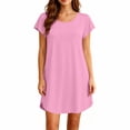 thumbnail image 5 of Frostluinai Women's Nightgown Short Sleeve Nightshirt Crewneck Sleep Shirt Comfortable Mini Pajama Dress Solid Casual Home Sleep Dress S-XXL, 5 of 10