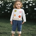 thumbnail image 2 of Bysome Toddler Girls Outfit Set Adorable Floral Long Sleeve Top With Denim Fringe Pants 2 Piece Baby Cute Casual Playwear Long Sleeve Crew Neck Girl 2 Pieces Clothes Set White Size 9-12 Months, 2 of 9