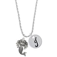 thumbnail image 1 of Delight Jewelry Silvertone Mermaid Silvertone Script Initial Disc - J - Charm Necklace, 20"+3", 1 of 4