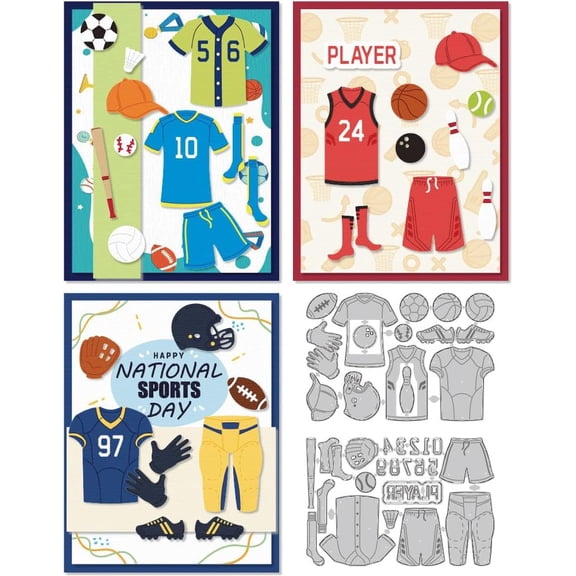 Sports Jerseys Die Cuts for Card Making Carbon Steel Basketball Soccer Baseball Die Cuts Cutting Dies Scrapbooking Embossing Template Dies for Sports Season Gift Party Greeting Photo Album