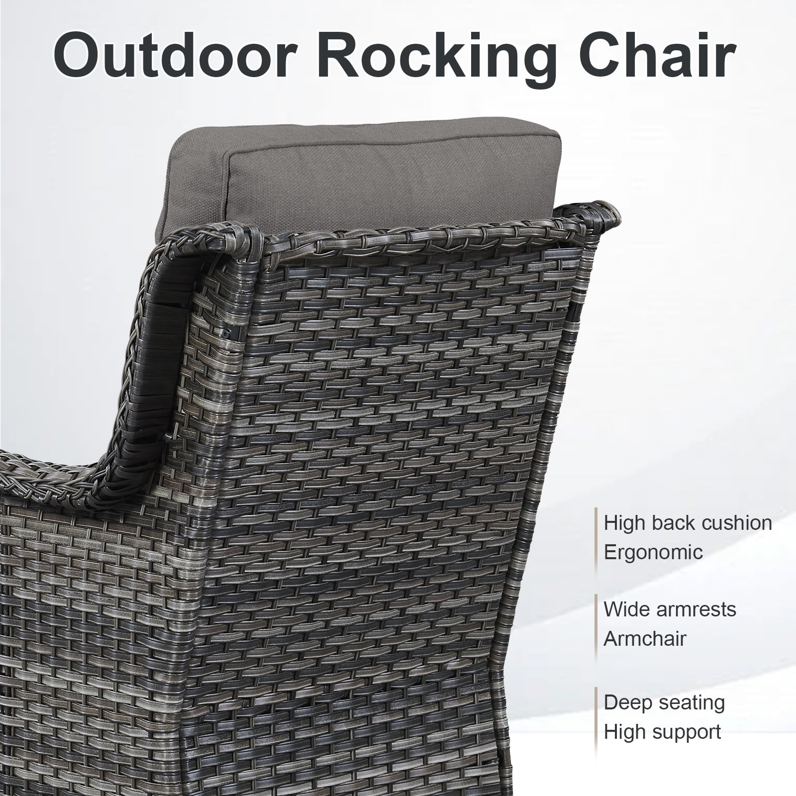 POCASSY Outdoor Swivel Chair Set of 4, All Weather Gray Wicker Patio Swivel Chairs Set with High Back and Thick Cushion for Garden Balcony Porch - Gray/Gray
