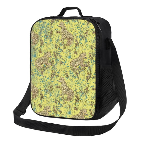 Leopard Lunch Bag Insulated Thermal Box with Shoulder Strap & Handle for Work and Picnic