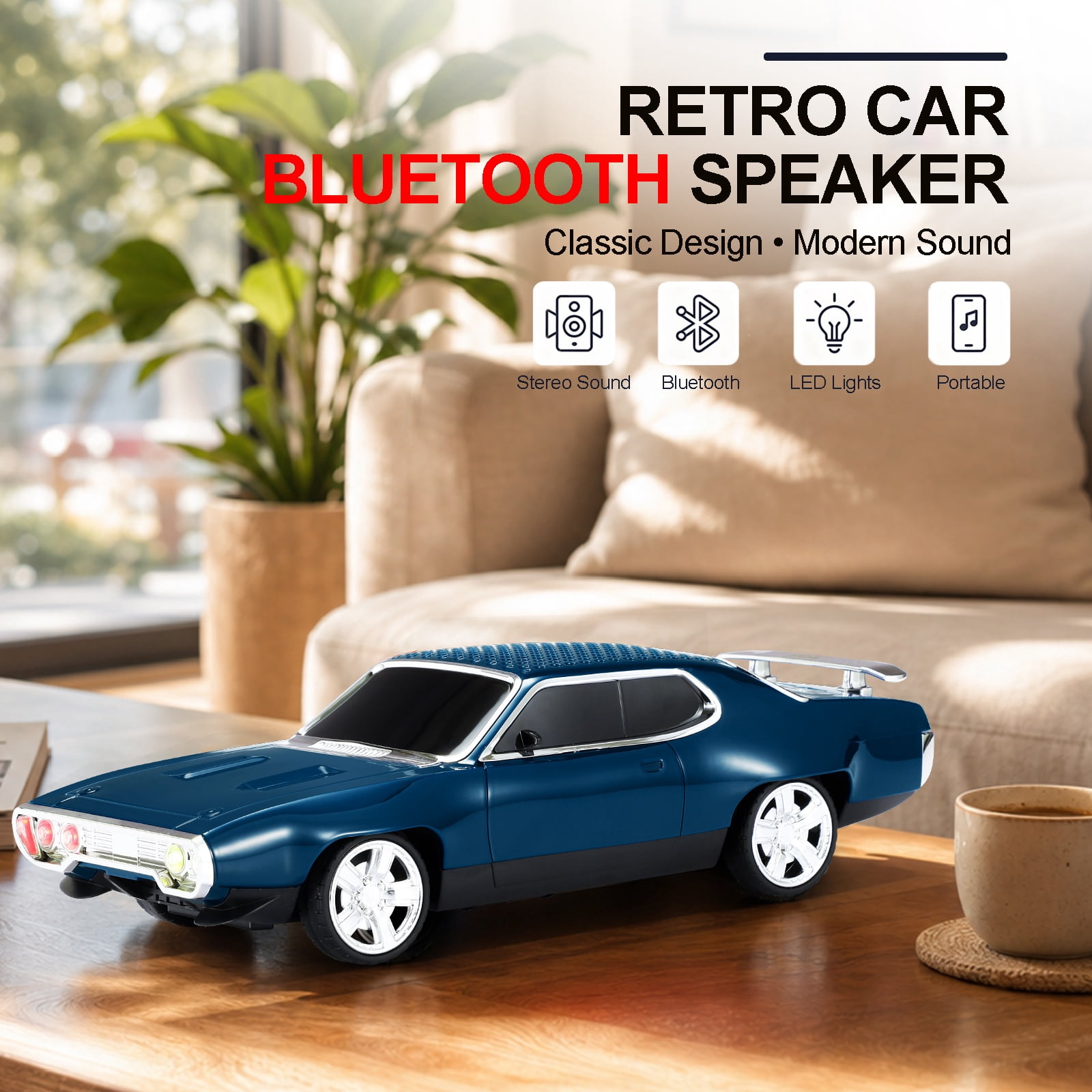 WSTER WS-620 Retro Muscle Car Portable Bluetooth Speaker, 2*5W Heavy Bass Wireless Speaker, Bluetooth 5.4, TWS Pairing, FM Radio, TF/USB, Hands-Free Call,The perfect gift for family and friends