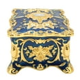 thumbnail image 2 of Joyero vintage de estilo europeo, de metal esmaltado, de doble capa, rectangular, dorado y azul., 2 of 14