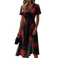thumbnail image 2 of Halloween Dresses for Women Pumpkin Ghost V Neck Spooky Dresses Short Sleeve Horror Causal Dress, S, 2 of 5