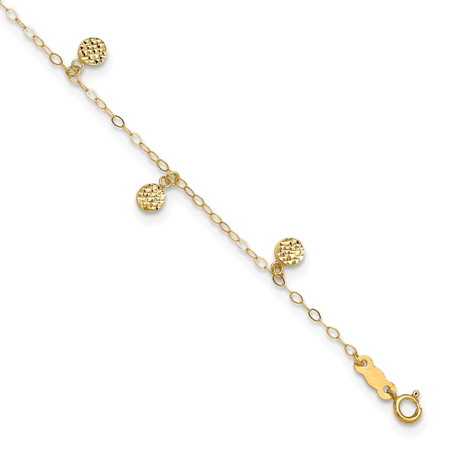 14k Yellow Gold Dangle Circle 9 Inch Plus 1 Anklet Ankle Bracelet