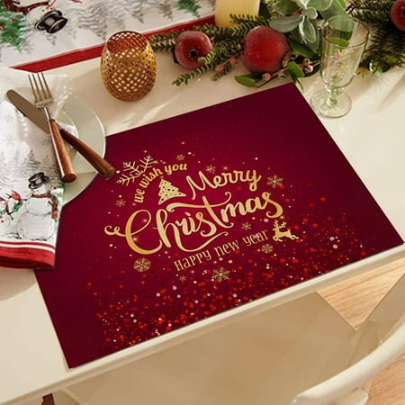 

Christmas Mat Waterproof Red Christmas Placemats For Dining Table 32 X 21 Cm Seasonal Winter Xmas Snowflakes Holiday Washable Table Mats