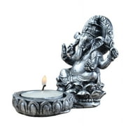 Thai Decor Ganesha Buddha Statue Hindu God of Success Sitting on Lotus Aquarium Fish Tank Resin Decorations with Candle Holder (Silver)