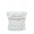 thumbnail image 3 of Women's Thin Shoulder Straps Waist Length Suspender Slim Belt Chest Pad Bottom Layer Short Top White qILAKOG Size S, 3 of 4