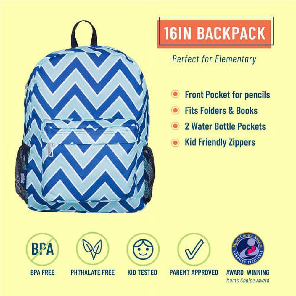 Wildkin Kids 16 Inch Backpack for Boys and Girls, Features Padded Back & Adjustable Straps (Chevron Blue)