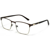 Tango Optics Metal Optical Eyeglasses Frame Luxe Reading Stainless Steel Gold Accent Brown For Prescription Lens -