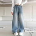 thumbnail image 2 of Odeerbi 5-15 Years Teen Girls Wide Leg Jeans Pearl Beaded Denim Pants Loose Cowboy Pants Casual Outerwear Straight Leg Pants, 2 of 9