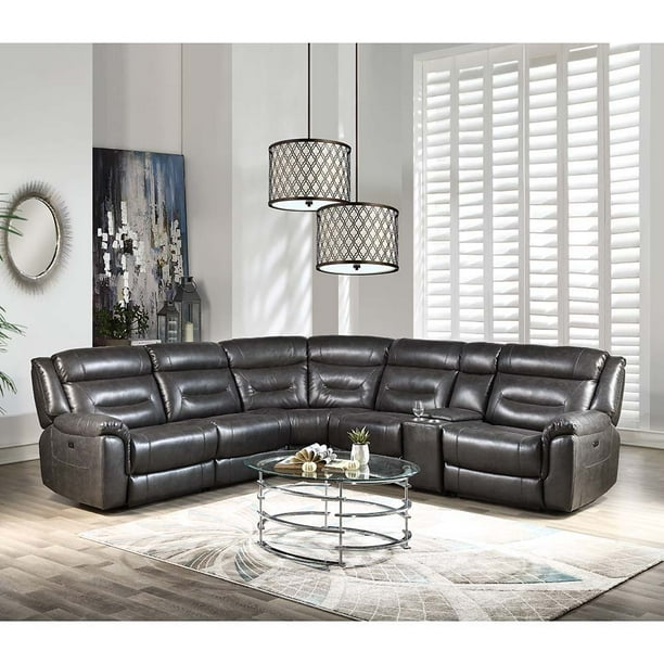 Finance Select Acme Imogen Sectional Sofa Power Motion Gray Leather Aire 1set 6ctn Com Finance Select Acme Imogen Sectional, Leather Sofa On Finance