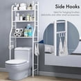 thumbnail image 3 of 3-Tier Over the Toilet Storage Shelf with Adjustable Foot Pads, Anti-Tilt Metal Bathroom Organizer with Paper Holder & 4 Hooks, No Drill Space Saving Toilet Rack, 3 of 8