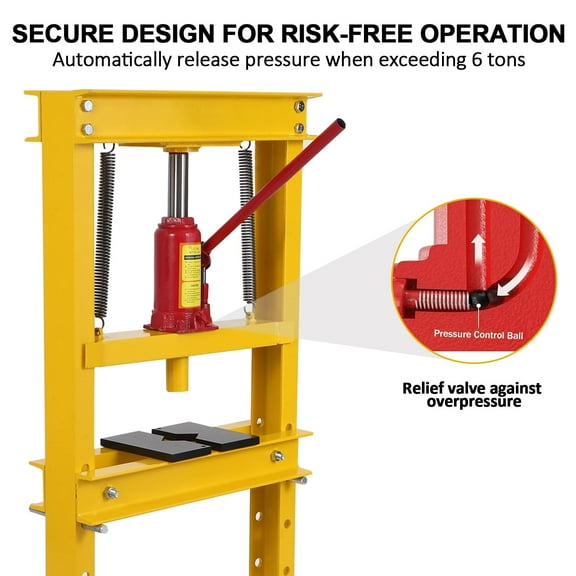 Towallmark 12 Ton Hydraulic Shop Press, H-Frame with Movable Plates and Safety Valve