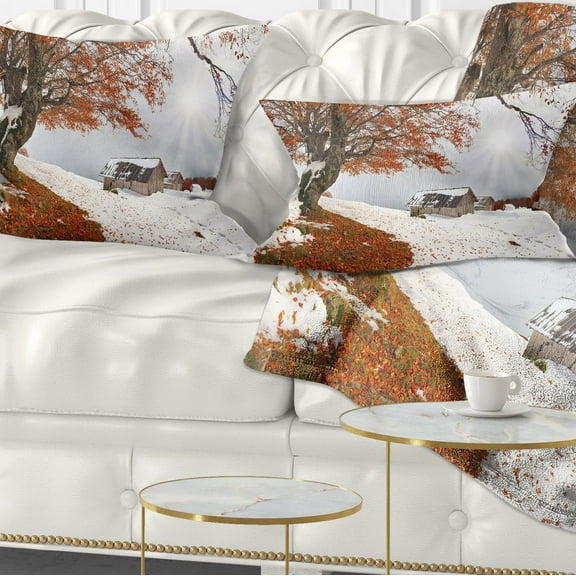 Designart Sudden Snow in First Autumn - Landscape Photography Throw Pillow - 12x20