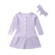 thumbnail image 1 of Odeerbi Niñas Vestido de Manga Larga de Punto Elástico Primavera Otoño Vestido de Algodón Color Sólido Botón Cuello Redondo Vestido Con Cinta Para El Pelo Conjunto de Dos Piezas, 1 of 3