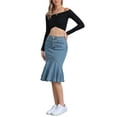 thumbnail image 2 of CURVOSPORT Fishtail Denim Skirt for Women's High Waist Bodycon Jean Ruffles Skirts M Light Blue, 2 of 6