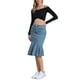 thumbnail image 2 of Falda de mezclilla con cola de pez CURVOSPORT para mujer, falda ajustada de cintura alta con volantes, talla XL, azul claro, 2 of 6