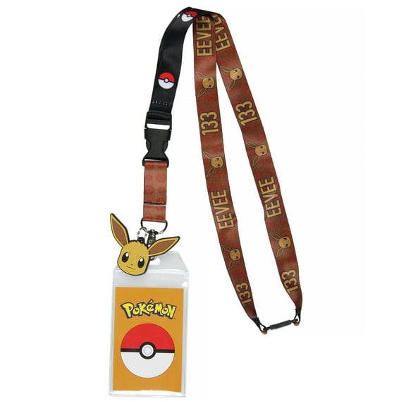 Pokemon 133 Eevee ID Badge Holder Lanyard With Rubber Charm and Break Away Clip