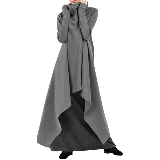 Gibobby Vestidos de sueter Vestido suelto irregular de color sólido para mujer, sudadera, de cuello , vestido de graduación para mujer(Gris,XL)