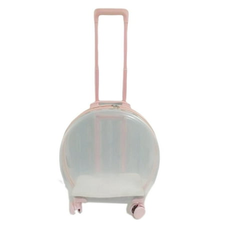 Pet Trolley Case Carrier cats and dogs Transparent Moving Castle Lightweight Suitcase Carry Bag for Hiking Small Dog Kitten   Pink Striped
